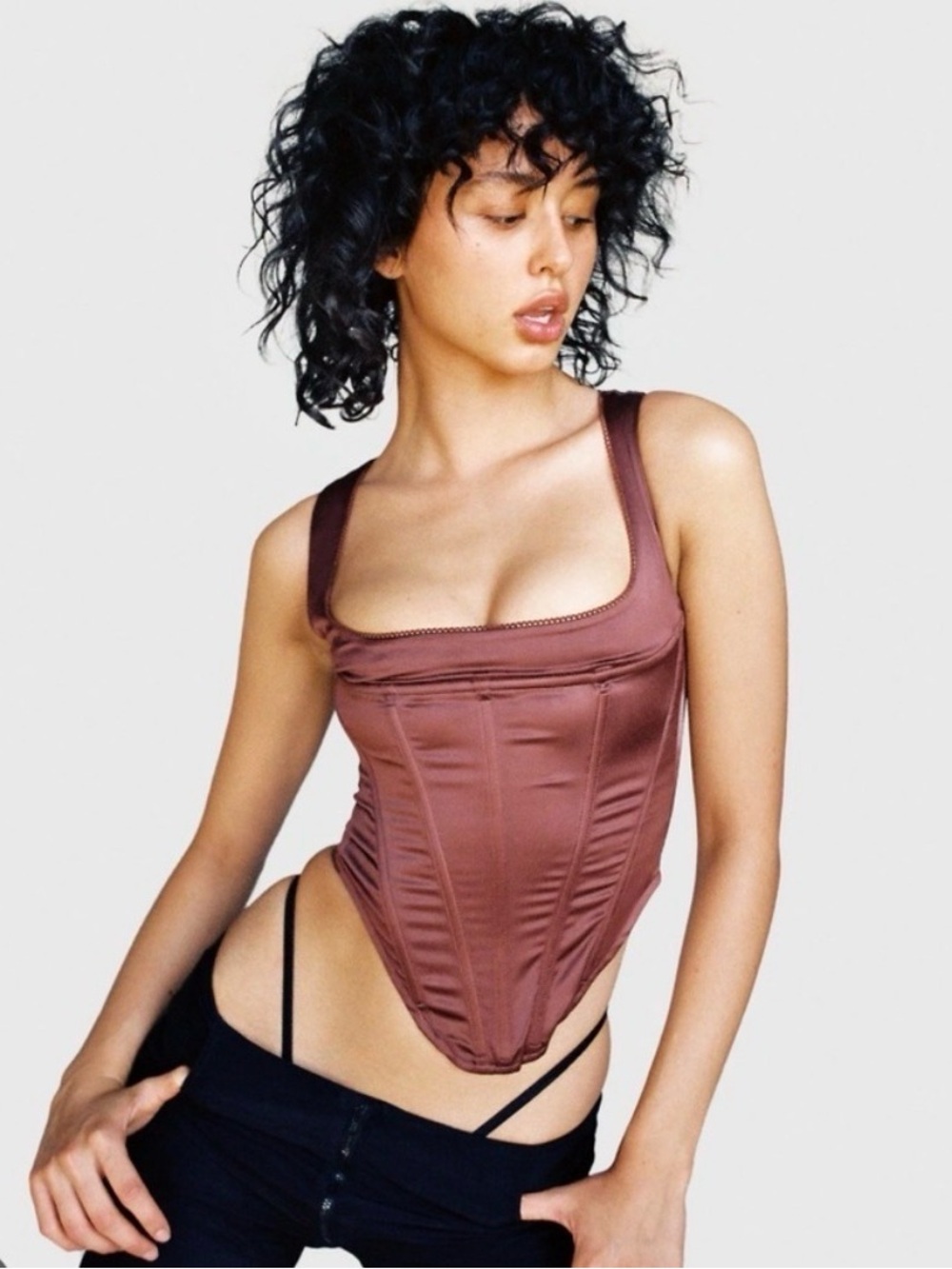 Miaou Campbell Brown Satin Corset Tank
